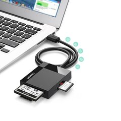 SD / micro SD / CF / MS atminties kortelių skaitytuvas, USB 3.0 kištukas 1m - juodas kaina ir informacija | Komponentų priedai | pigu.lt