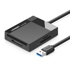 SD / micro SD / CF / MS atminties kortelių skaitytuvas, USB 3.0 kištukas 1m - juodas kaina ir informacija | Komponentų priedai | pigu.lt