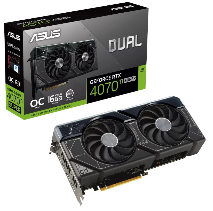 Asus Dual GeForce RTX 4070 Ti Super OC Edition (DUAL-RTX4070TIS-O16G) цена и информация | Vaizdo plokštės (GPU) | pigu.lt