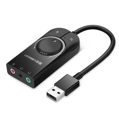 Išorinės garso plokštės adapteris USB - 3,5 mm mini lizdas su garsumo valdikliu 15cm juodas kaina ir informacija | Komponentų priedai | pigu.lt