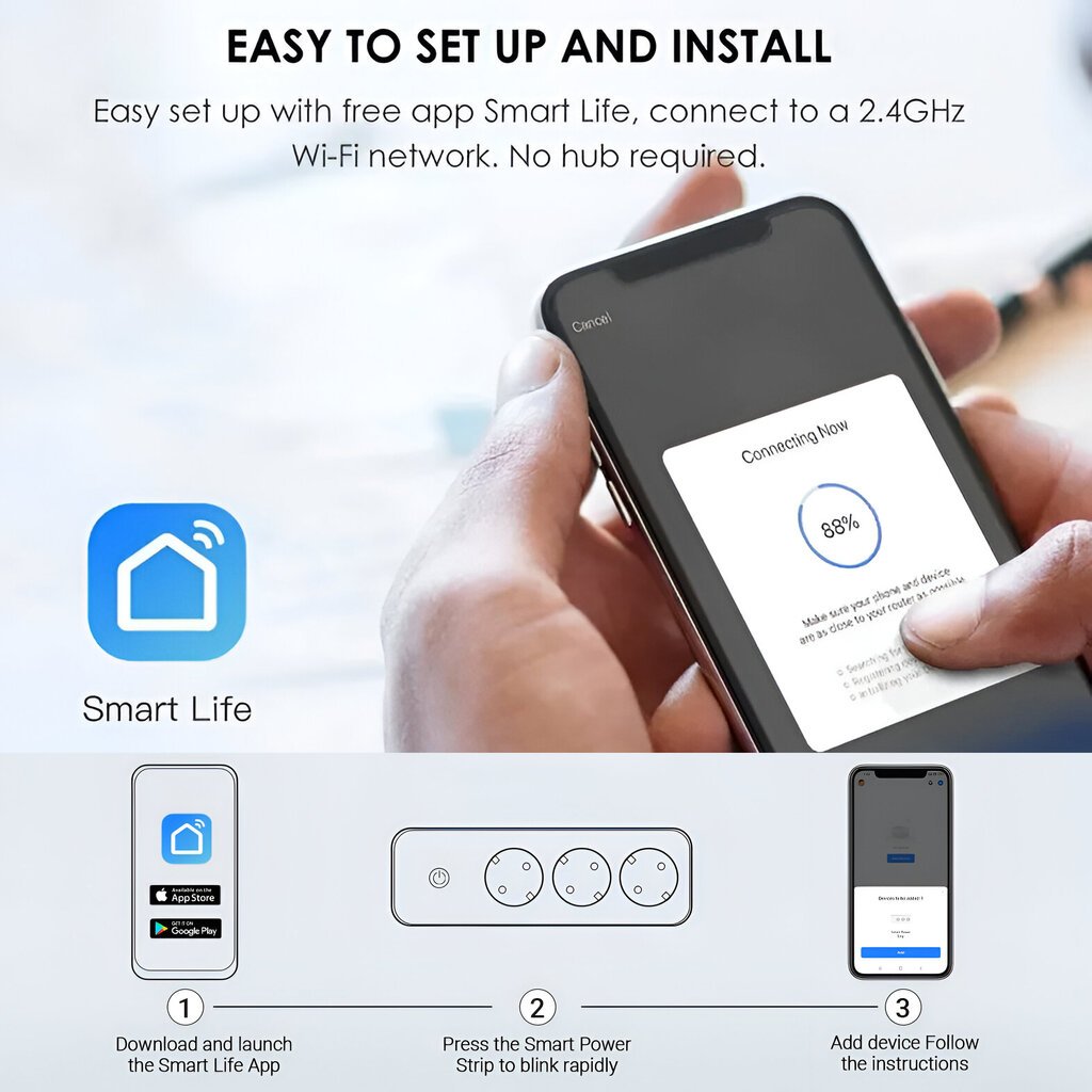 Išmanusis wifi elektros ilgintuvas Livman EU-11 su 3 lizdais ir programėlės valdymu kaina ir informacija | Prailgintuvai | pigu.lt