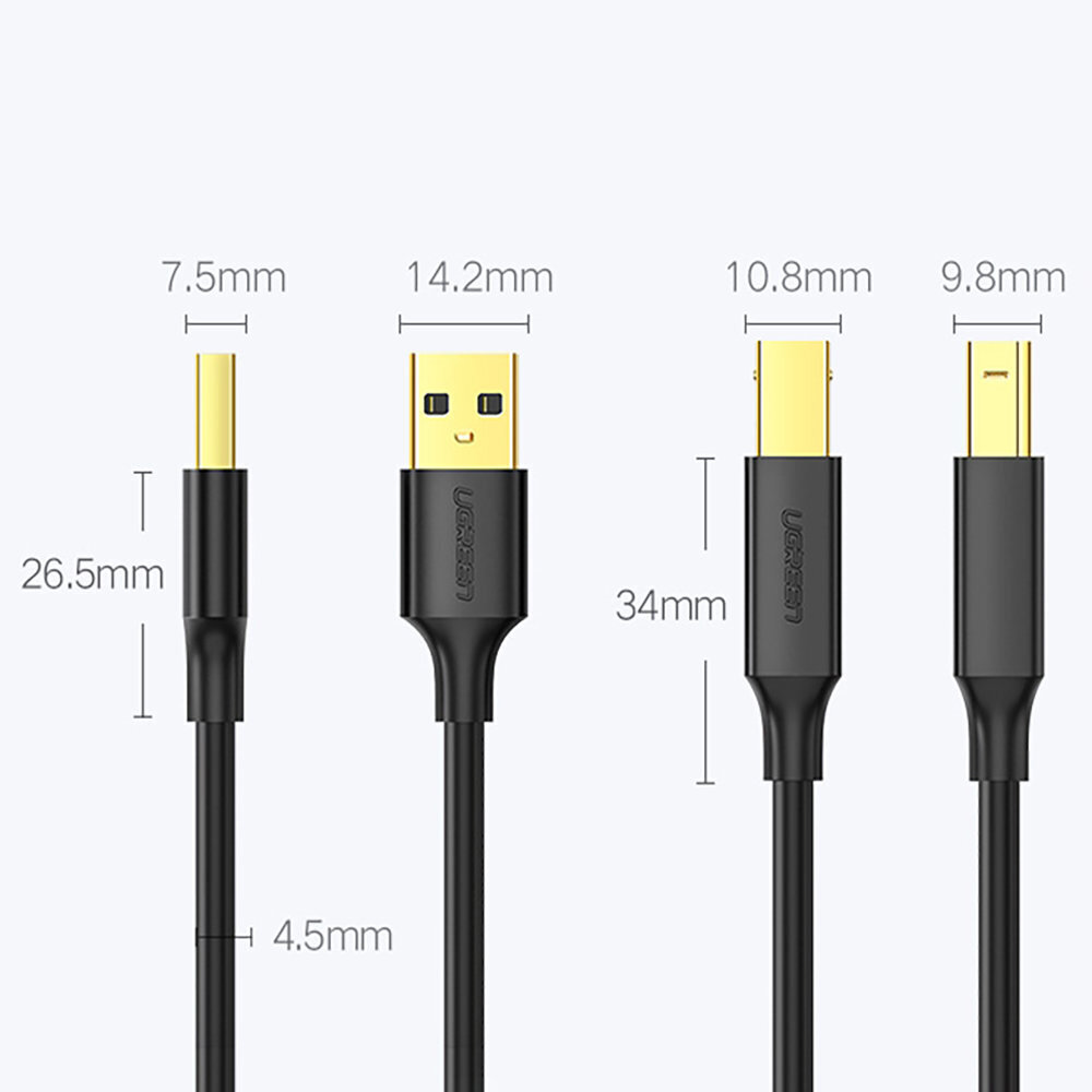Ugreen USB/USB-B, 1 m kaina ir informacija | Kabeliai ir laidai | pigu.lt