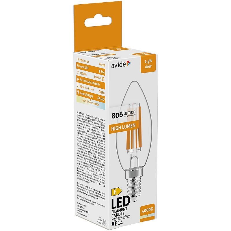 LED lemputė Avide 6.5W E14 4000K kaina ir informacija | Elektros lemputės | pigu.lt