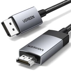 Pintas DisplayPort – HDMI 4K 60Hz laidas, 1 m, pilkas цена и информация | Адаптеры, USB-разветвители | pigu.lt