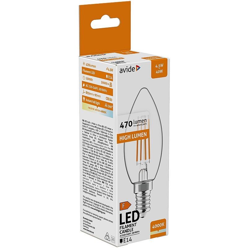 LED lemputė Avide 4.5W E14 4000K kaina ir informacija | Elektros lemputės | pigu.lt