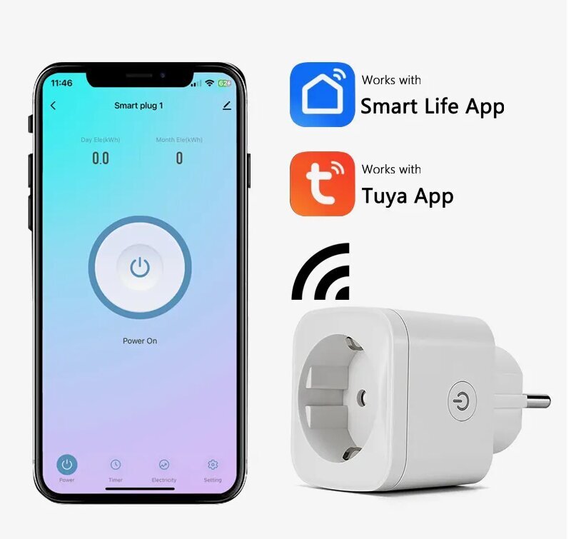Išmanusis Wifi elektros lizdas su Tuya/Smartlife programėle Livman EU02 kaina ir informacija | Elektros jungikliai, rozetės | pigu.lt