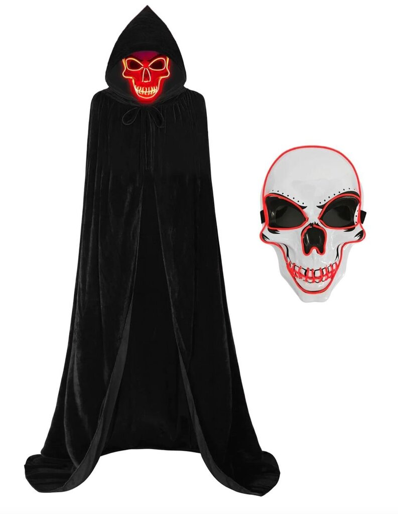 Pelerina su gobtuvu ir LED kaukė Raaibb, juoda kaina ir informacija | Karnavaliniai kostiumai | pigu.lt