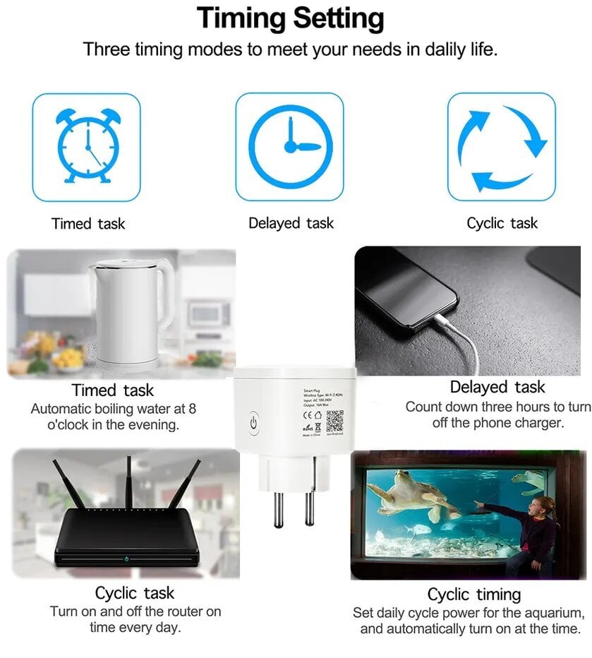 Wifi elektros lizdas su Tuya/Smartlife programėle 3 vnt, Livman EU02 kaina ir informacija | Elektros jungikliai, rozetės | pigu.lt