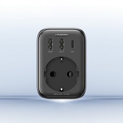 2 viename sieninio įkroviklio adapteris EU AC 13A 2x USB USB-C 30W angliškas kištukas JK juodas цена и информация | Адаптеры, USB-разветвители | pigu.lt