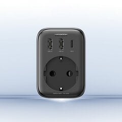 2in1 Sieninio įkroviklio adapteris EU AC 13A 2x USB USB-C 30W EU kištukas juodas kaina ir informacija | Adapteriai, USB šakotuvai | pigu.lt