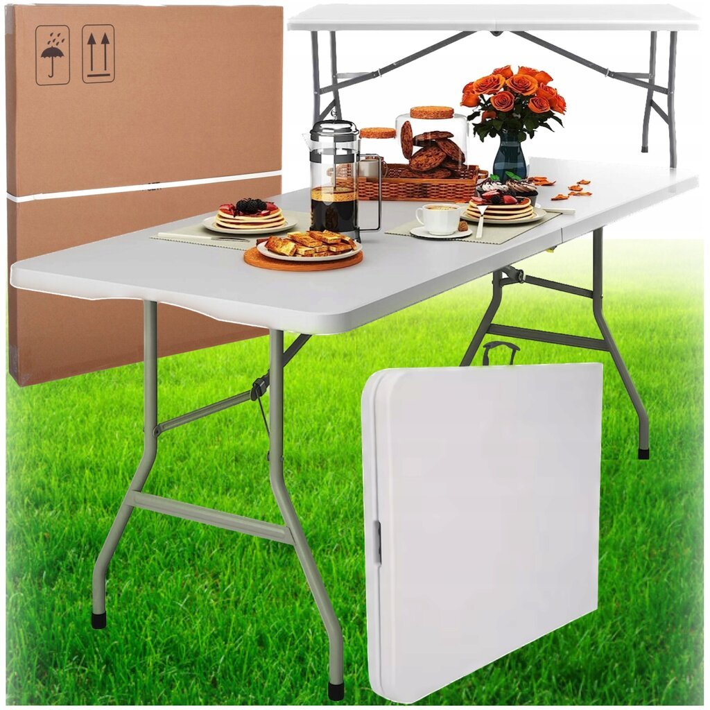 Lauko sulankstomas stalas Nelino, 180x74x74 cm, baltas kaina ir informacija | Lauko stalai, staliukai | pigu.lt