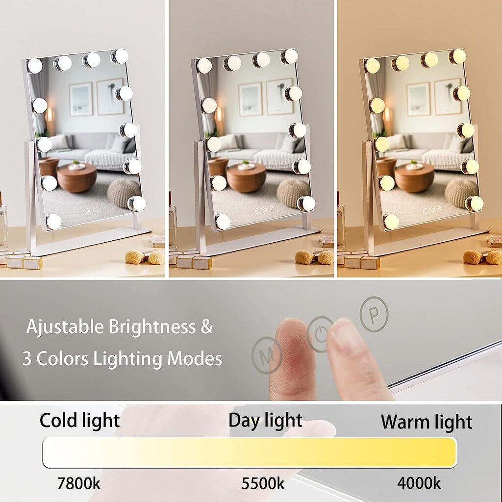 Veidrodis su 12 LED lempučių G.LUX LED MAKE UP MIRROR-2-WH цена и информация | Kosmetinės, veidrodėliai | pigu.lt