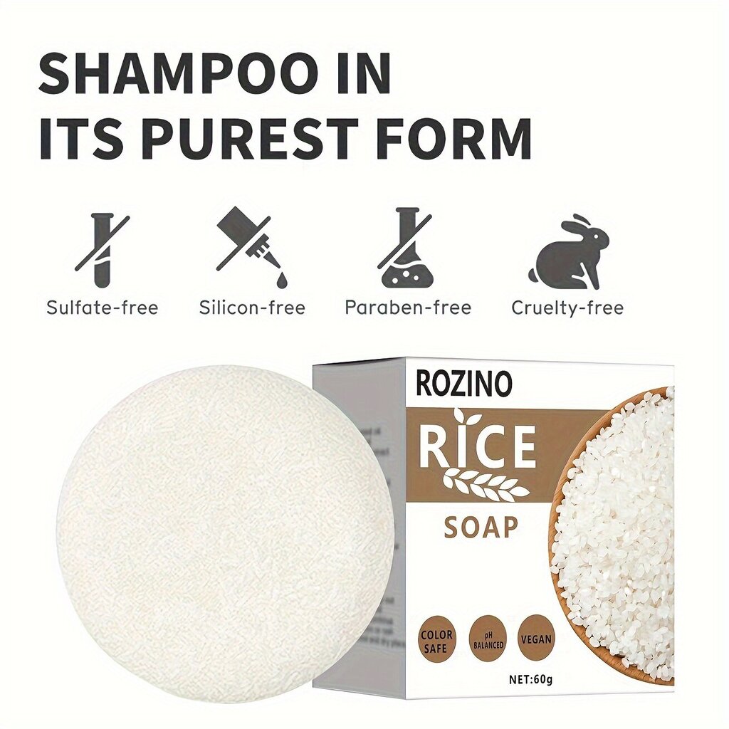Kietas ryžių muilas - šampūnas Rozino, 60 g цена и информация | Muilai | pigu.lt