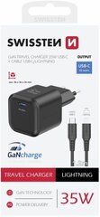 Swissten 3арядное устройство GaN USB-C 35W PD + Kабель для передачи данных USB-C - Lightning 1.2m цена и информация | Зарядные устройства для телефонов | pigu.lt