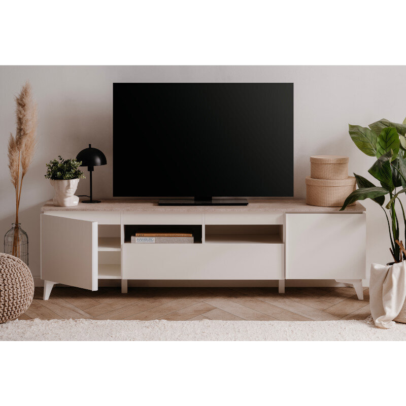 TV staliukas Aatrium Bertrix, 177x40x51 cm, baltas kaina ir informacija | TV staliukai | pigu.lt