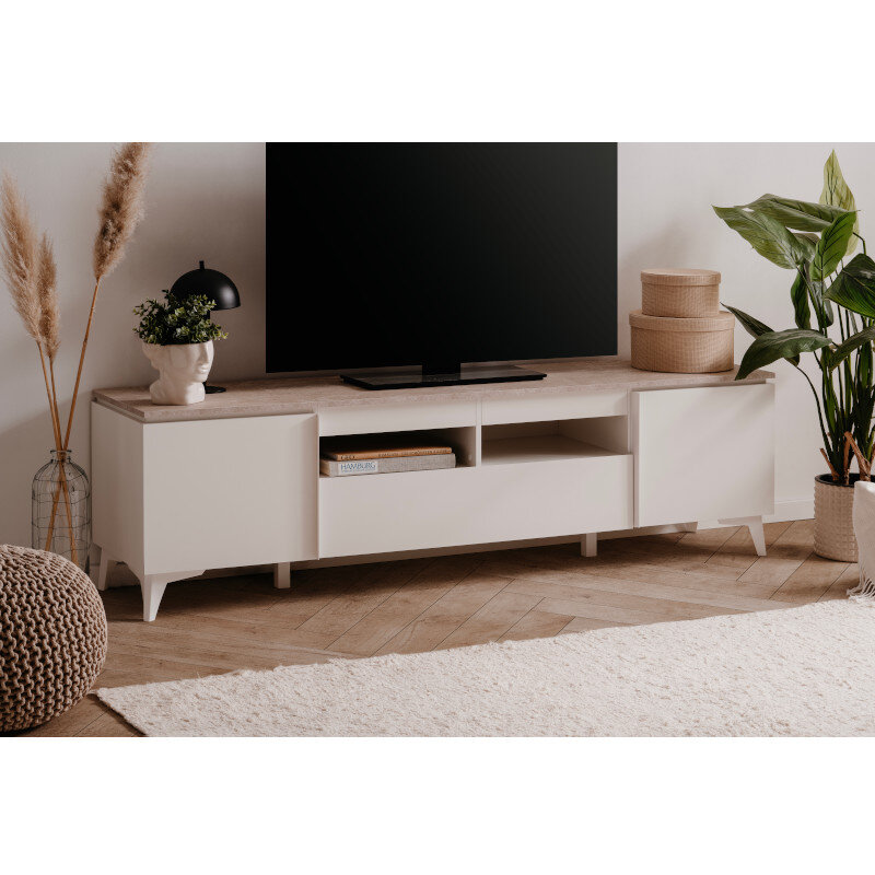 TV staliukas Aatrium Bertrix, 177x40x51 cm, baltas kaina ir informacija | TV staliukai | pigu.lt