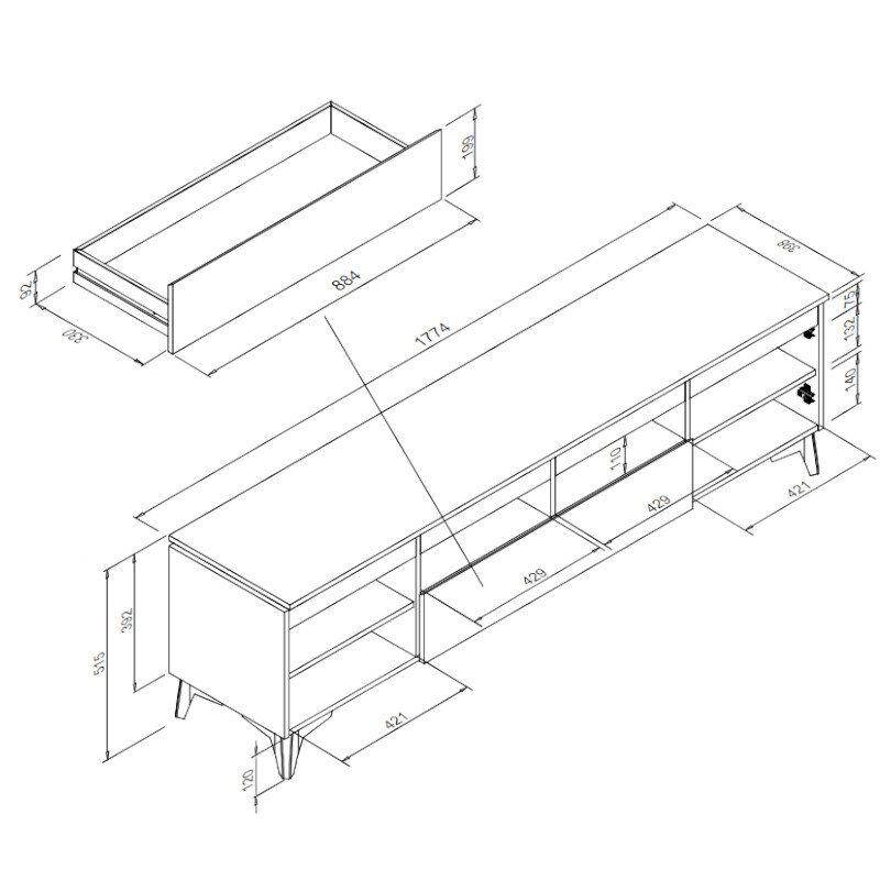 TV staliukas Aatrium Bertrix, 177x40x51 cm, baltas kaina ir informacija | TV staliukai | pigu.lt