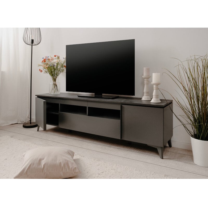 TV staliukas Aatrium Bertrix, 177x40x51 cm, pilkas kaina ir informacija | TV staliukai | pigu.lt