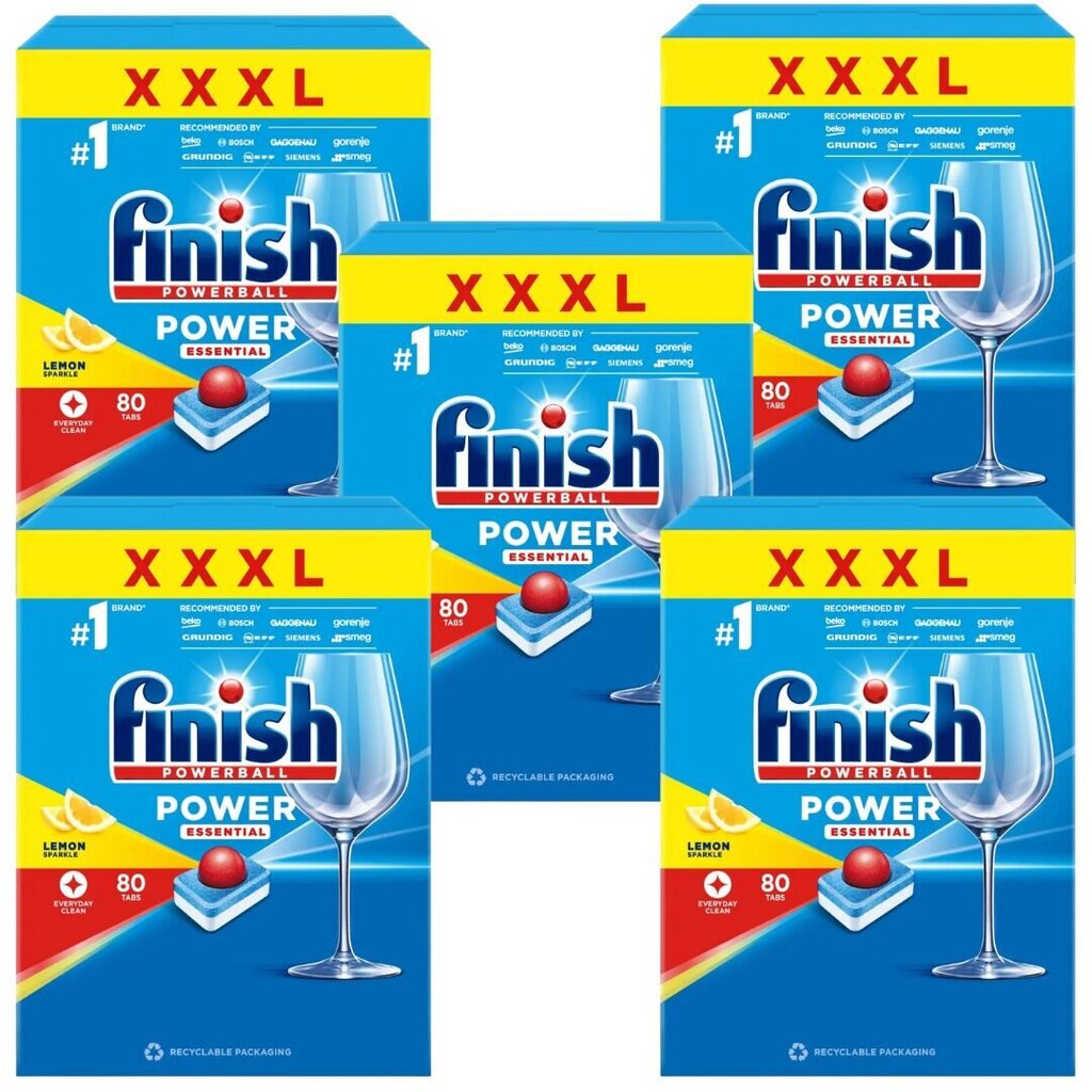 Finish Power Essential Lemon indaplovės tabletės, 400 vnt. kaina ir informacija | Indų plovimo priemonės | pigu.lt