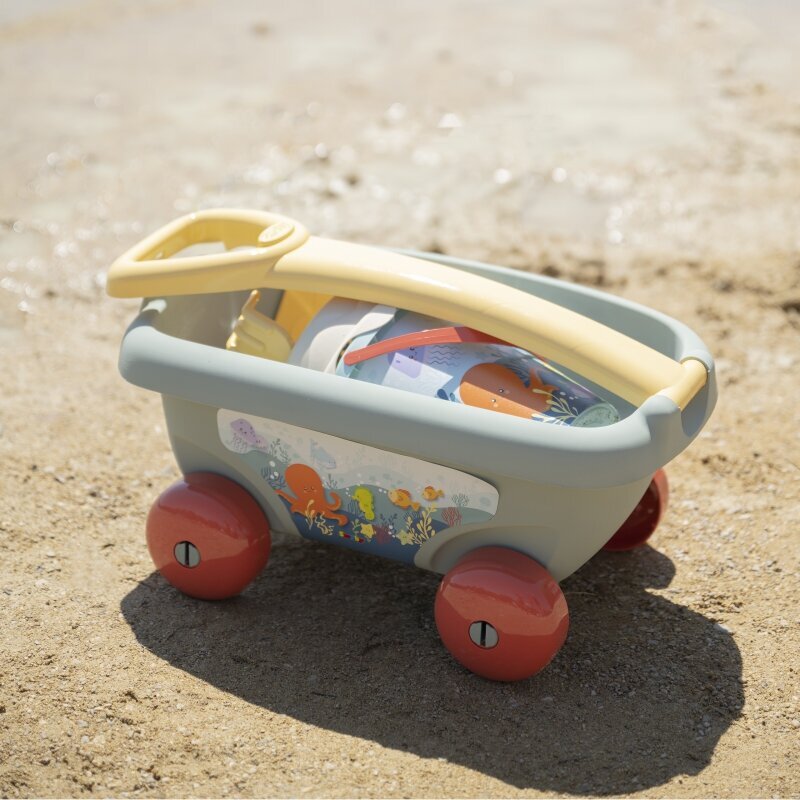 Vežimėlio ir smėlio žaislų su kibirėliu rinkinys Smoby цена и информация | Vandens, smėlio ir paplūdimio žaislai | pigu.lt