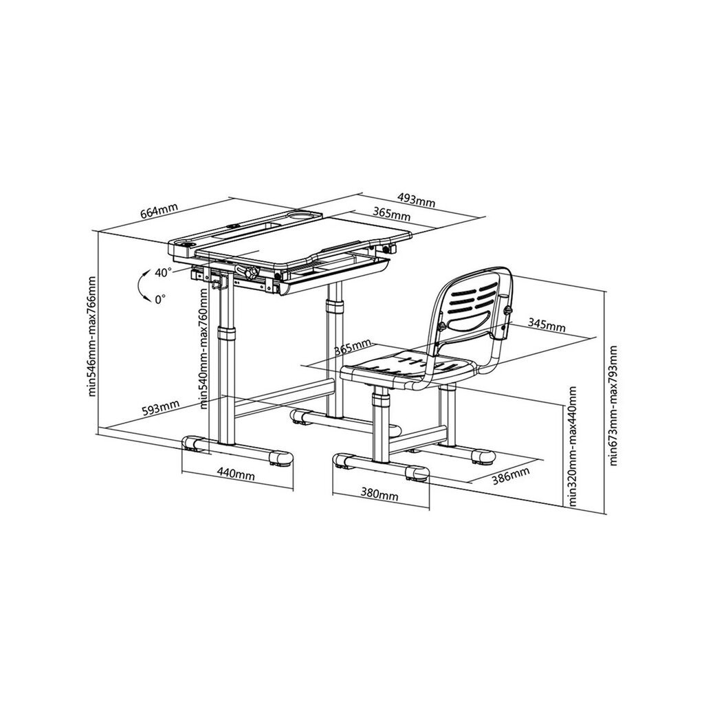 Augantis vaikiškas stalas ir kėdė FunDesk Belissima, pilkas/baltas цена и информация | Kompiuteriniai, rašomieji stalai | pigu.lt