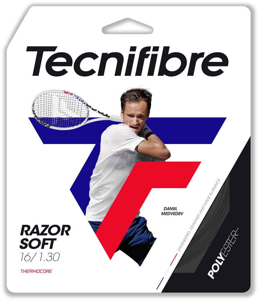 Teniso rakečių stygos Tecnifibre Razor Soft, juodos цена и информация | Lauko teniso prekės | pigu.lt