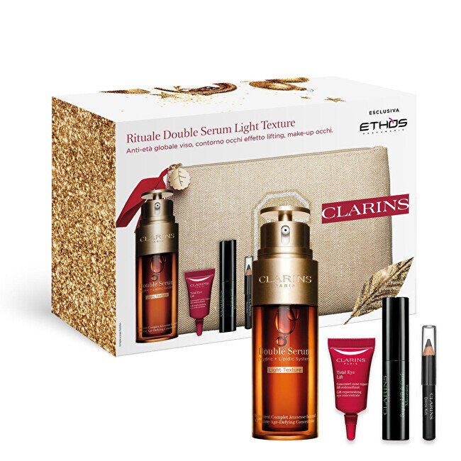 Rinkinys Clarins moterims: veido serumas, 50 ml + paakių kremas, 7 ml + akių pieštukas, 39 g + kosmetikos krepšys цена и информация | Veido aliejai, serumai | pigu.lt