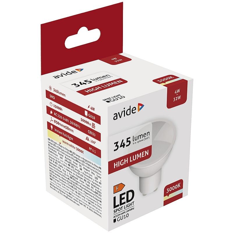 LED lemputė Avide 4W GU10 3000K kaina ir informacija | Elektros lemputės | pigu.lt