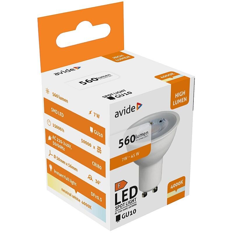 LED lemputė Avide 7W GU10 36° 4000K kaina ir informacija | Elektros lemputės | pigu.lt