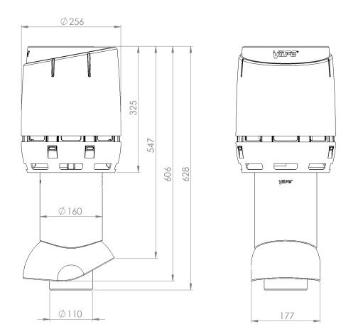 Izoliuotas kanalizacijos vėdinimo vamzdis su gauptu Vilpe Flow 110P/IS/350, pilka, D110/H500 mm kaina ir informacija | Oro reguliavimo įrangos priedai | pigu.lt