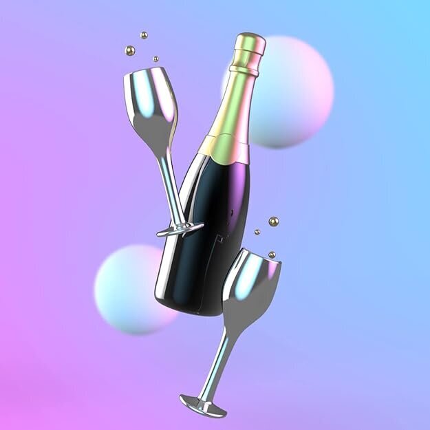 Šampano ir stiklo sagė – raudonas vynas / blizgus chromas, metalo morfozė MTMP109 цена и информация | Sagės | pigu.lt