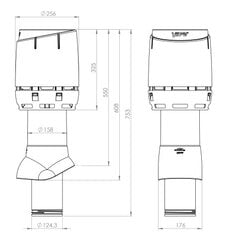 Изолированный вентиляционный выход с крышей Vilpe Flow 125P/IS/500, cерый, D125/H - 500 мм цена и информация | Аксессуары для вентиляционного оборудования | pigu.lt