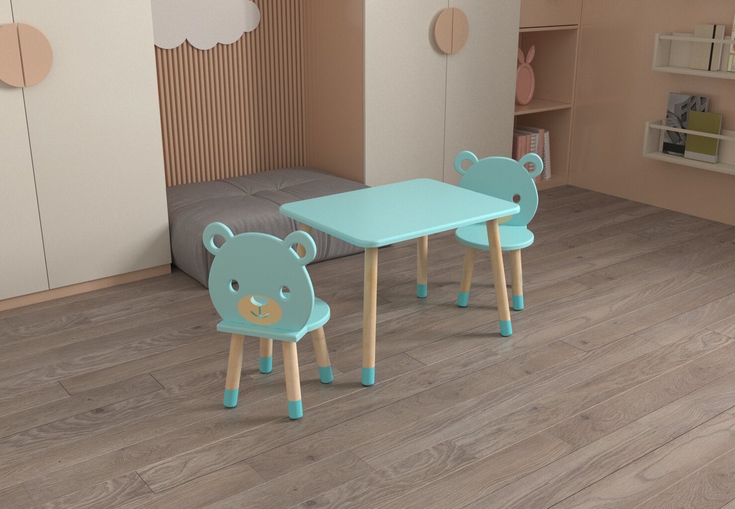 3-ių dalių vaikiškų baldų komplektas Dekormanda, mėlynas kaina ir informacija | Vaikiškos kėdutės ir staliukai | pigu.lt