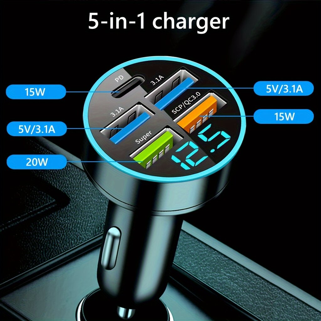 Automobilio įkroviklis su 5 USB lizdais kaina ir informacija | Automobilių 12V el. priedai | pigu.lt