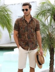 Мужская гавайская рубашка Voqeen, коричневая цена и информация | Рубашка мужская | pigu.lt