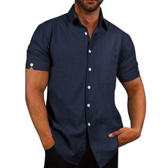 Мужская футболка с короткими рукавами Voqeen, синяя цена и информация | Рубашка мужская | pigu.lt