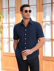 Мужская футболка с короткими рукавами Voqeen, синяя цена и информация | Мужские рубашки | pigu.lt