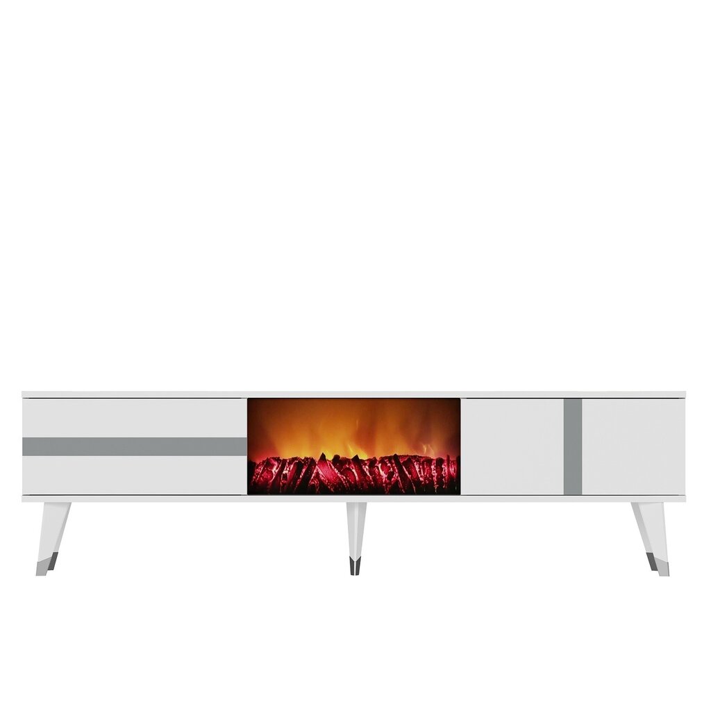 TV stalas Vania Fireplace - White, Silver цена и информация | TV staliukai | pigu.lt