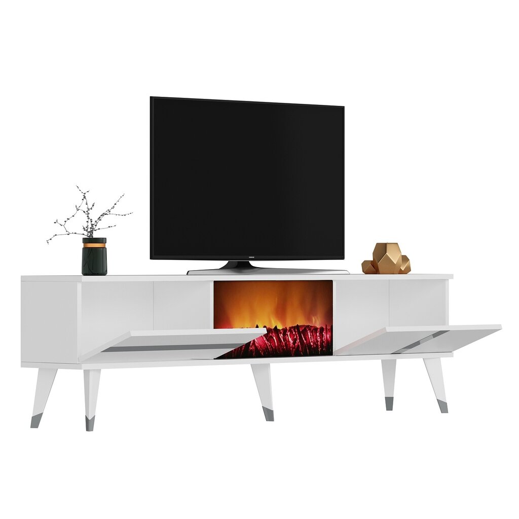 TV stalas Vania Fireplace - White, Silver цена и информация | TV staliukai | pigu.lt