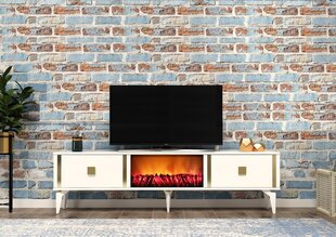 TV stalas Doruk Fireplace - White, Gold цена и информация | Тумбы под телевизор | pigu.lt