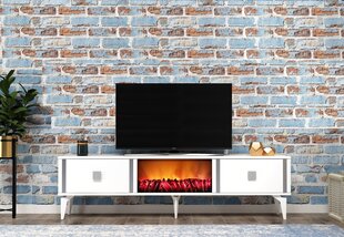 TV stalas Doruk Fireplace - White, Silver цена и информация | Тумбы под телевизор | pigu.lt