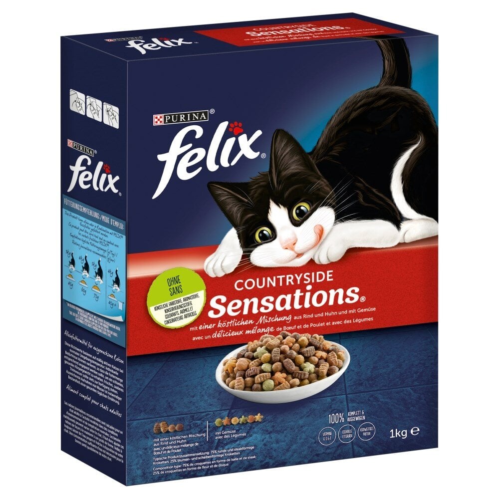 Purina Felix Countryside Sensations su jautiena, 1 kg цена и информация | Sausas maistas katėms | pigu.lt
