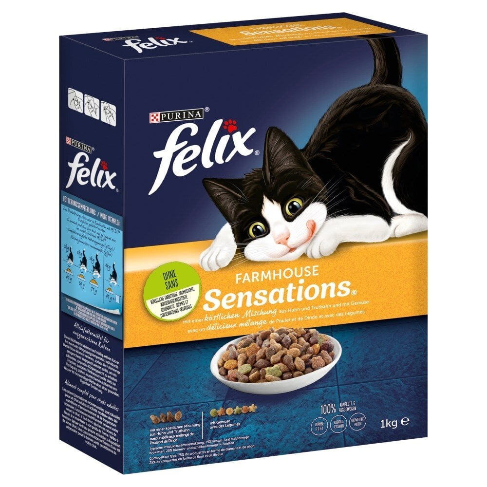 Purina Felix Farmhouse Sensations su vištiena, 1 kg цена и информация | Sausas maistas katėms | pigu.lt
