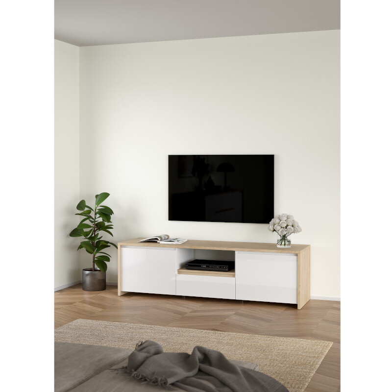 TV staliukas Aatrium Next, 177x48xx52 cm, baltas/rudas kaina ir informacija | TV staliukai | pigu.lt