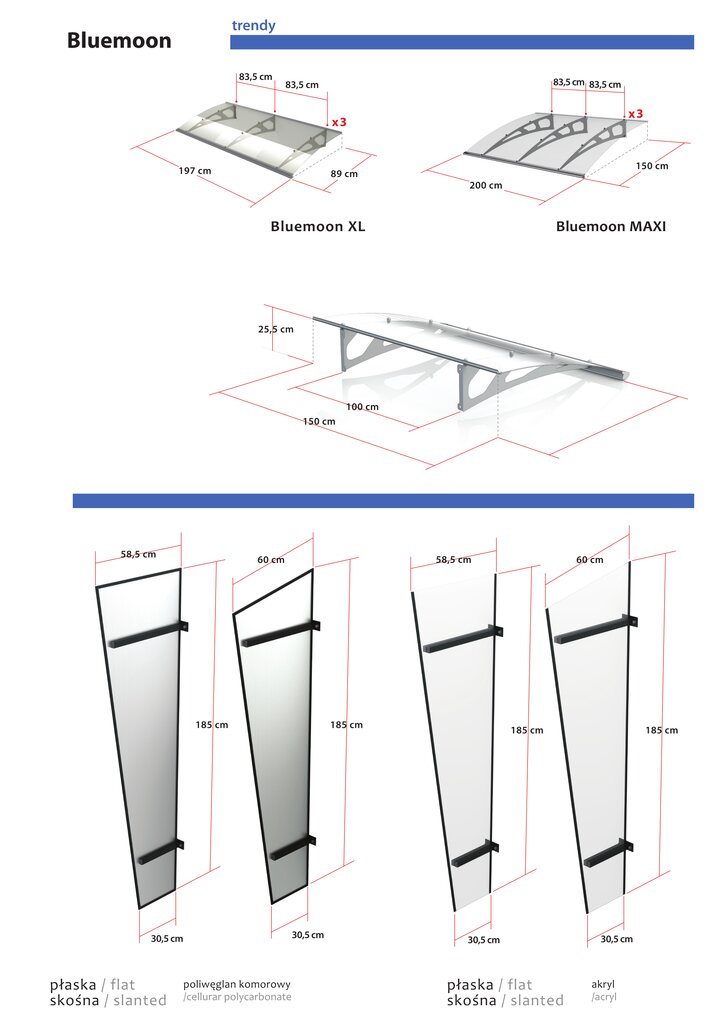 Stogelis Bluemoon XL Silver RAL 9006 Satin akrilo lakštas Stogelis Bluemoon XL Silver RAL 9006 Satin akrilo lakštas kaina ir informacija | Stogeliai virš durų | pigu.lt