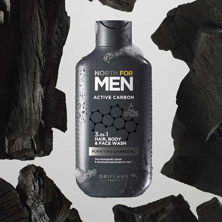 Dušo želė plaukams, kūnui ir veidui Oriflame 3-in-1 North For Men Active Carbon vyrams, 250 ml kaina ir informacija | Dušo želė, aliejai | pigu.lt