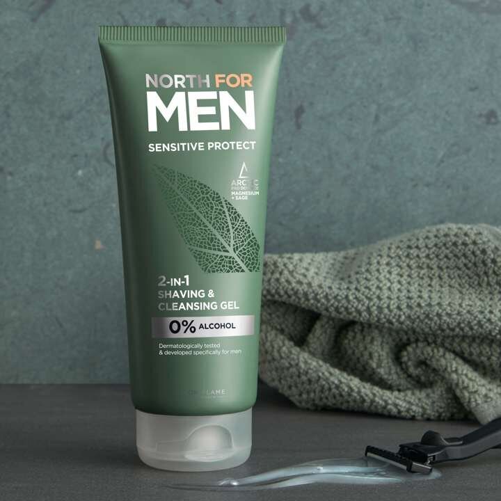 Skutimosi ir veido valymo gelis Oriflame North For Men Sensitive Protect 2in1, 200 ml kaina ir informacija | Skutimosi priemonės ir kosmetika | pigu.lt