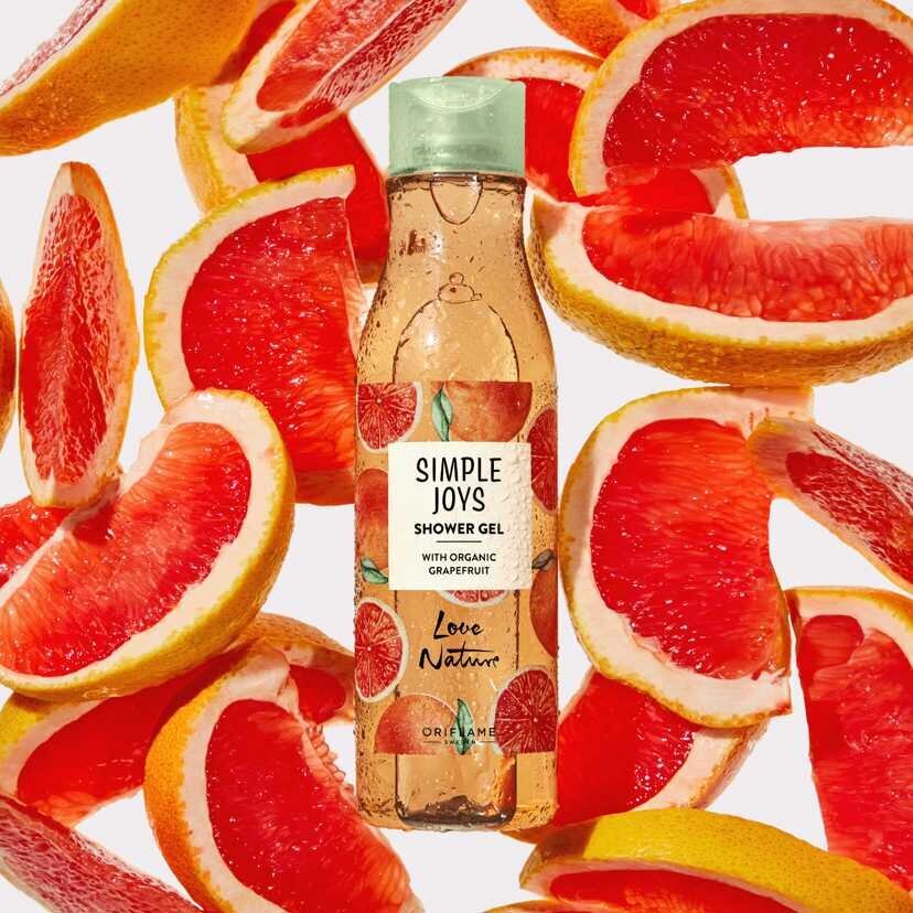 Dušo gelis Oriflame Simple Joys Love Nature Shower Gel With Organic Grapefruit, 250 ml kaina ir informacija | Dušo želė, aliejai | pigu.lt