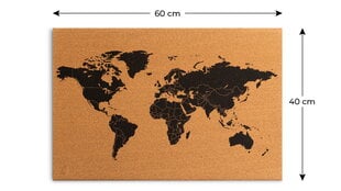 Kamštinė lenta Pasaulio žemėlapis, be rėmo, 60x40 cm kaina ir informacija | Kanceliarinės prekės | pigu.lt