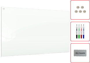 Magnetinė stiklinė lenta 80x60 cm Allboards su priedais, balta kaina ir informacija | Kanceliarinės prekės | pigu.lt